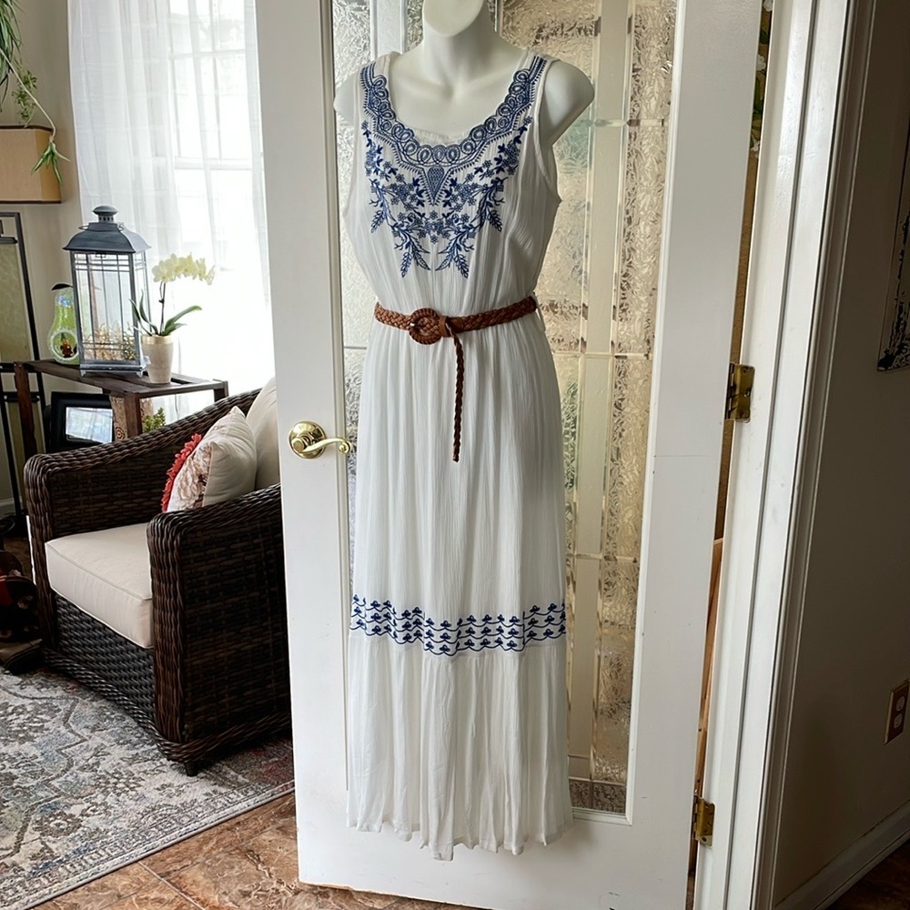 Boho Embroidered, Belted Dress